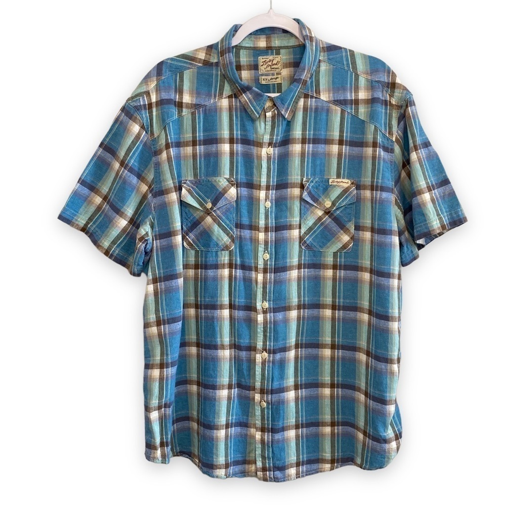 Lucky Brand Blue Plaid Western Shirt - Size XXL